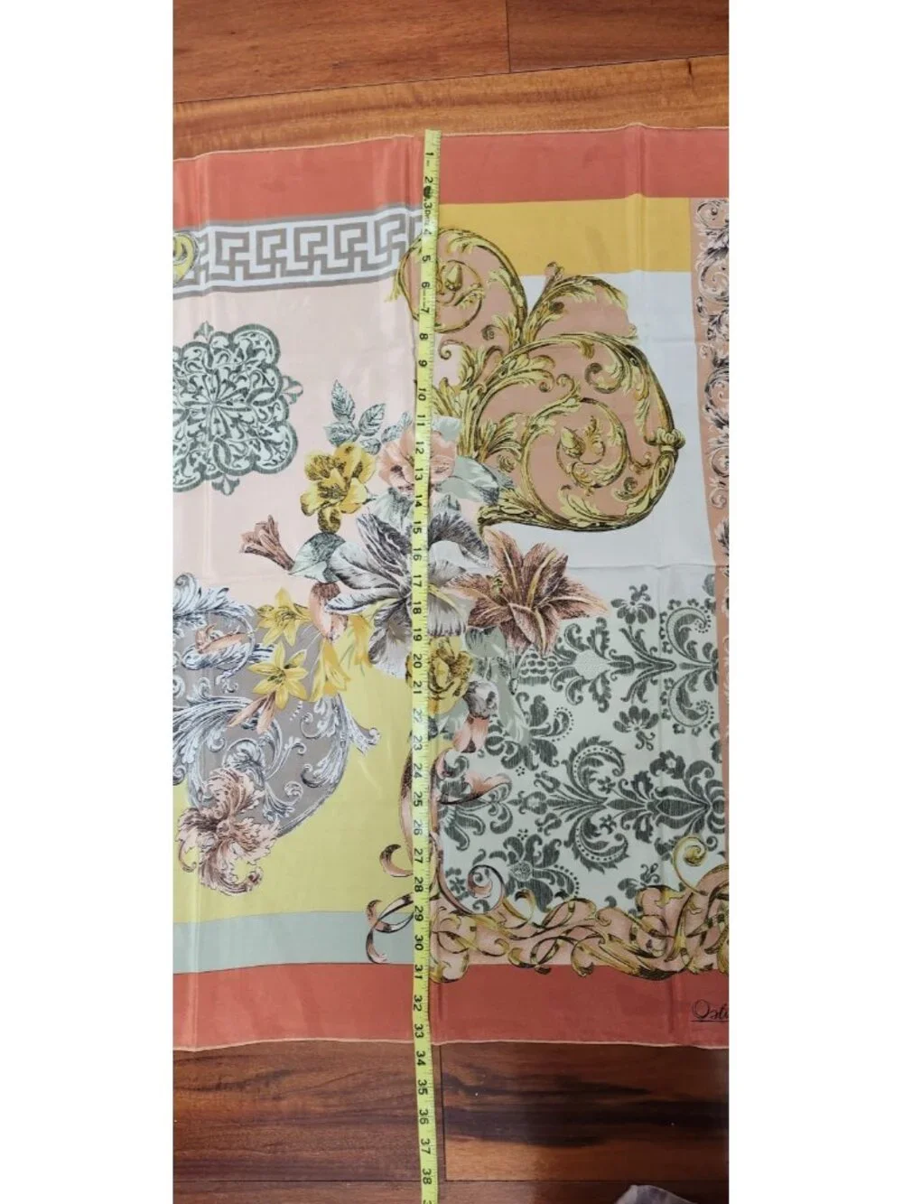 Ostinelli 100% Silk Scarf Floral Baroque Coral 33in x 33 in Made in Como